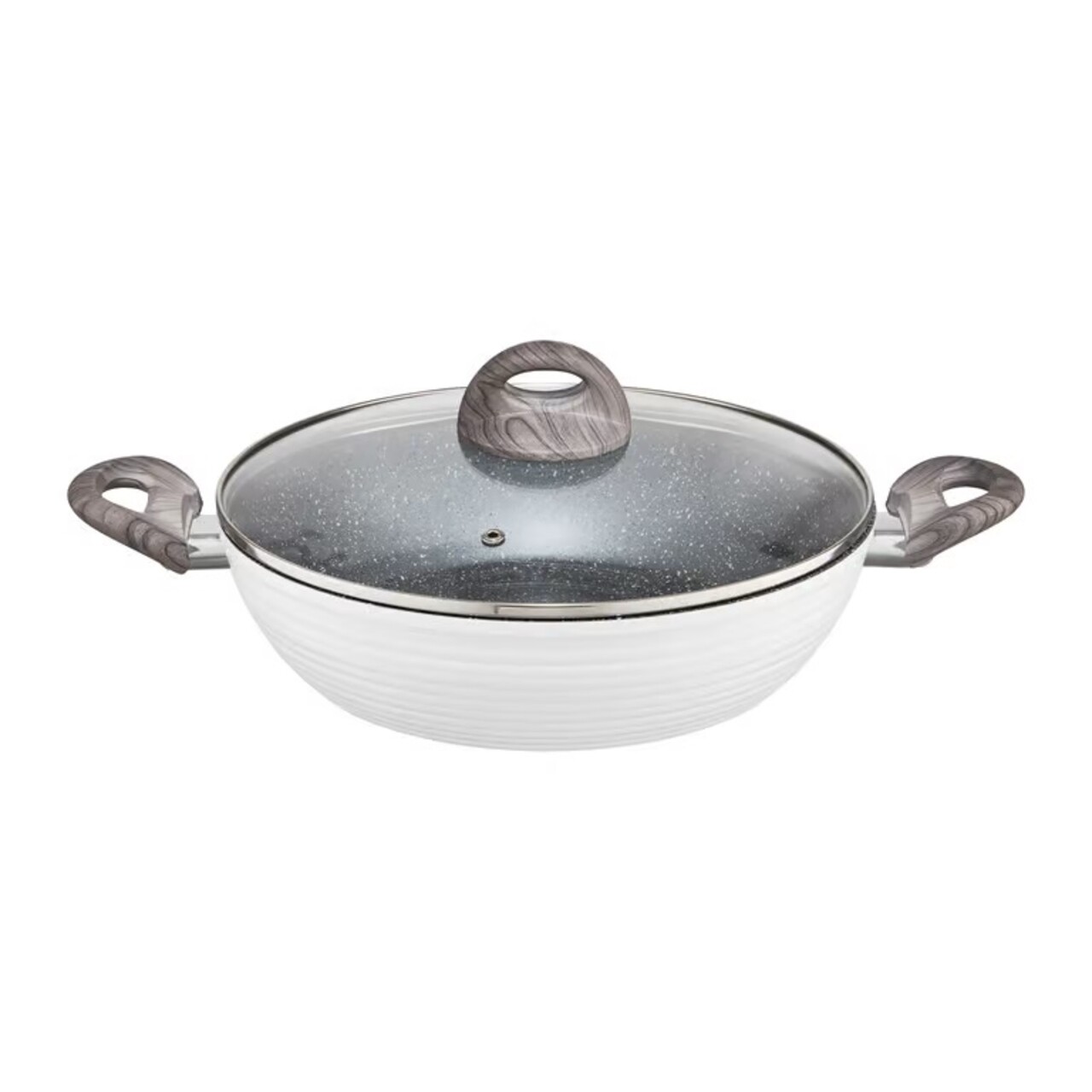 Tigaie adanca cu capac Wavy, Ambition, 28 cm, invelis Qualum Basic Stone Edition, aluminiu forjat, alb - imagine 7